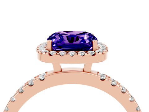 Rose gold Cushion Cut Halo Diamond Pave Band with Prong Setting_4