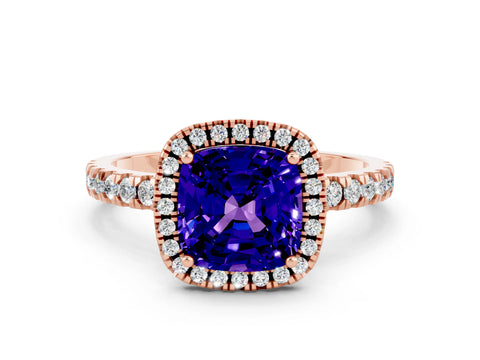 Rose gold Cushion Cut Halo Diamond Pave Band with Prong Setting