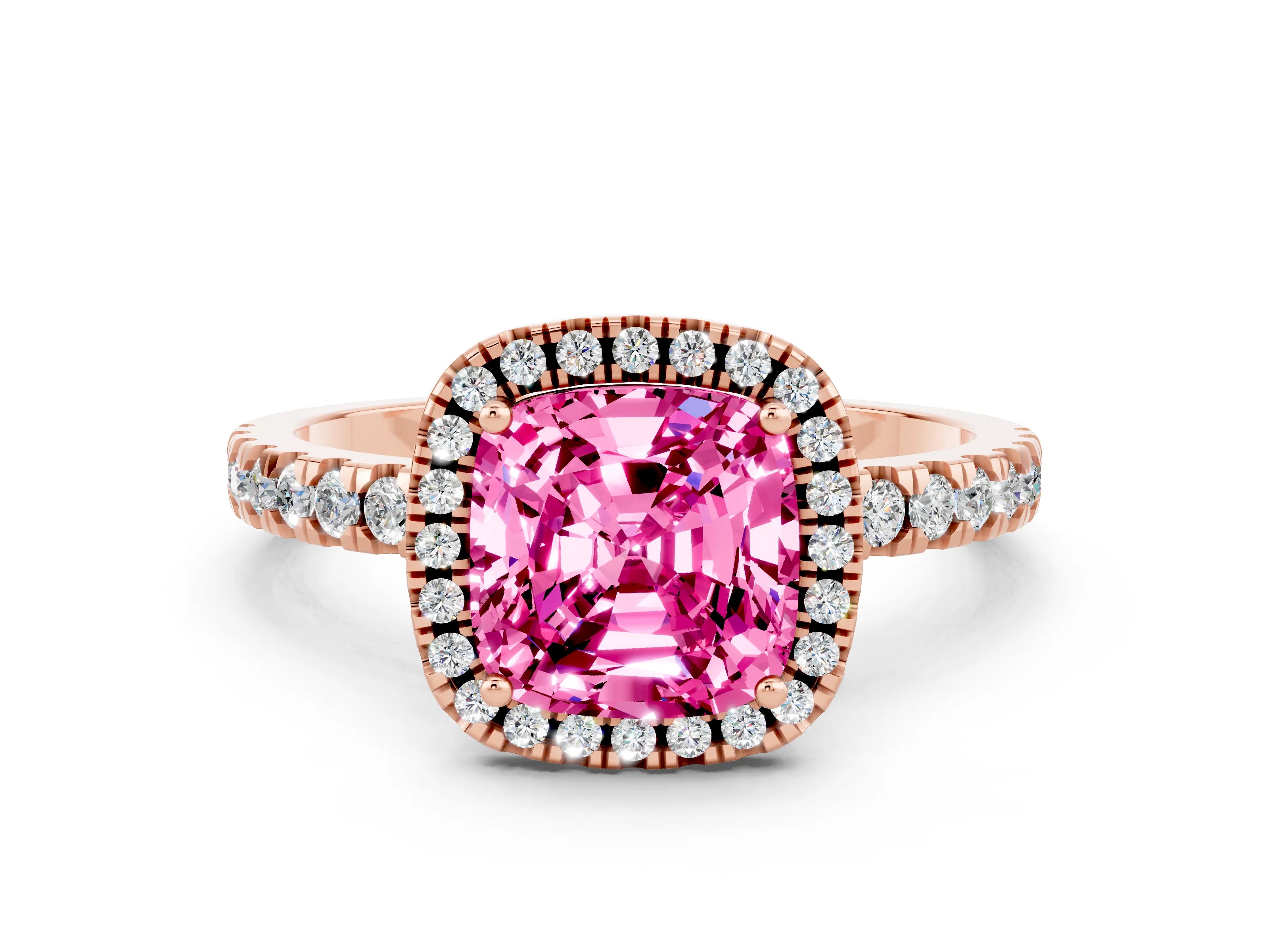 Rose gold Cushion Cut Halo Diamond Pave Band with Prong Setting