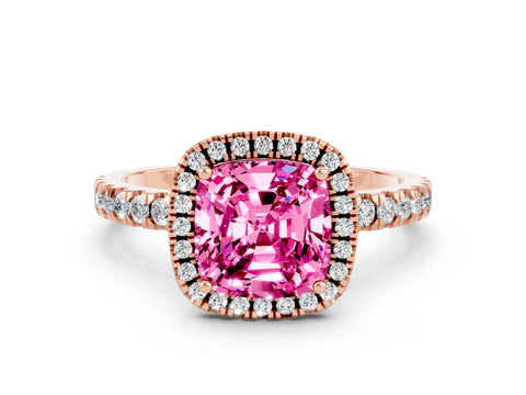 Rose gold Cushion Cut Halo Diamond Pave Band with Prong Setting