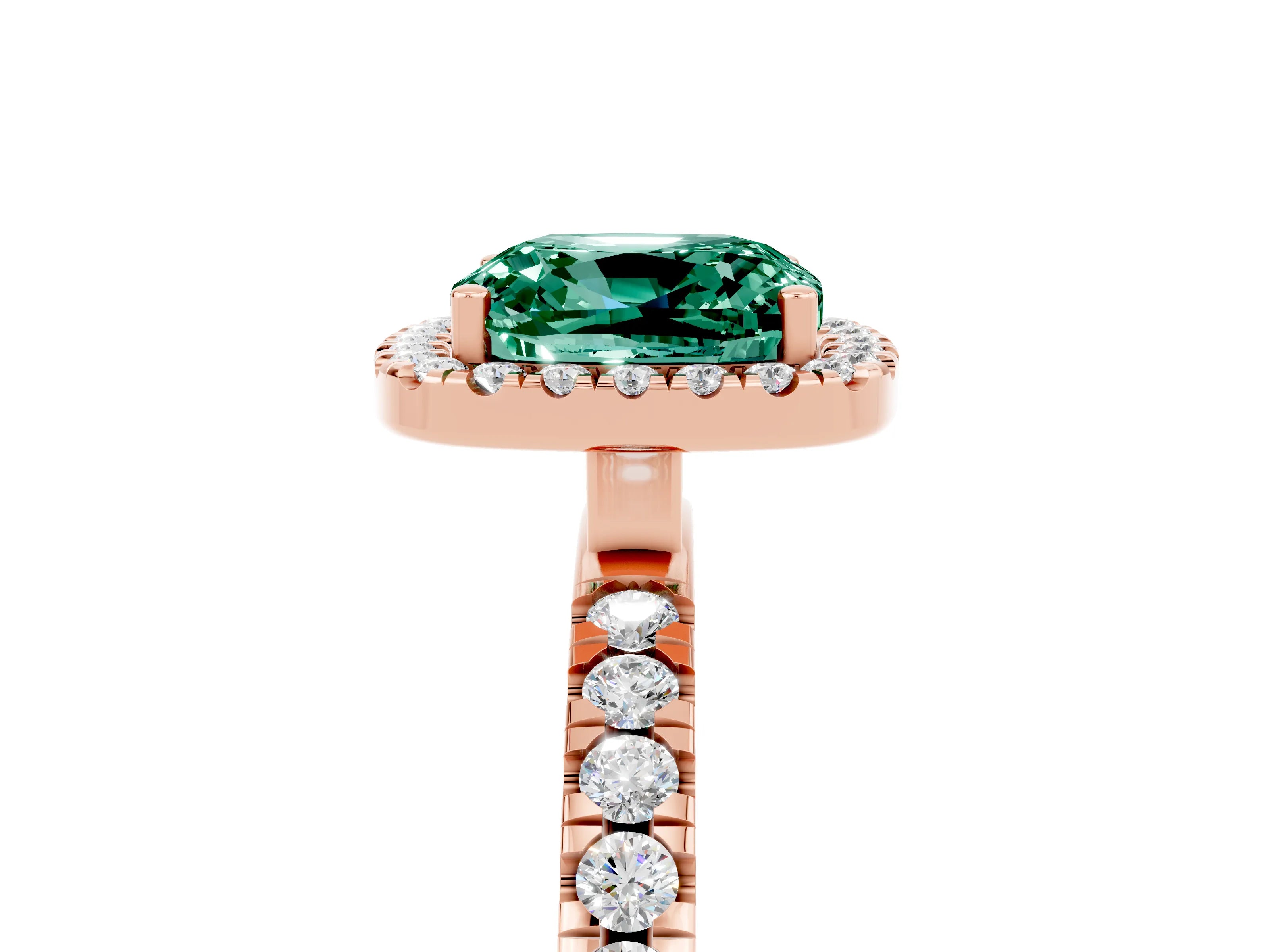 Rose gold Cushion Cut Halo Diamond Pave Band with Prong Setting_5