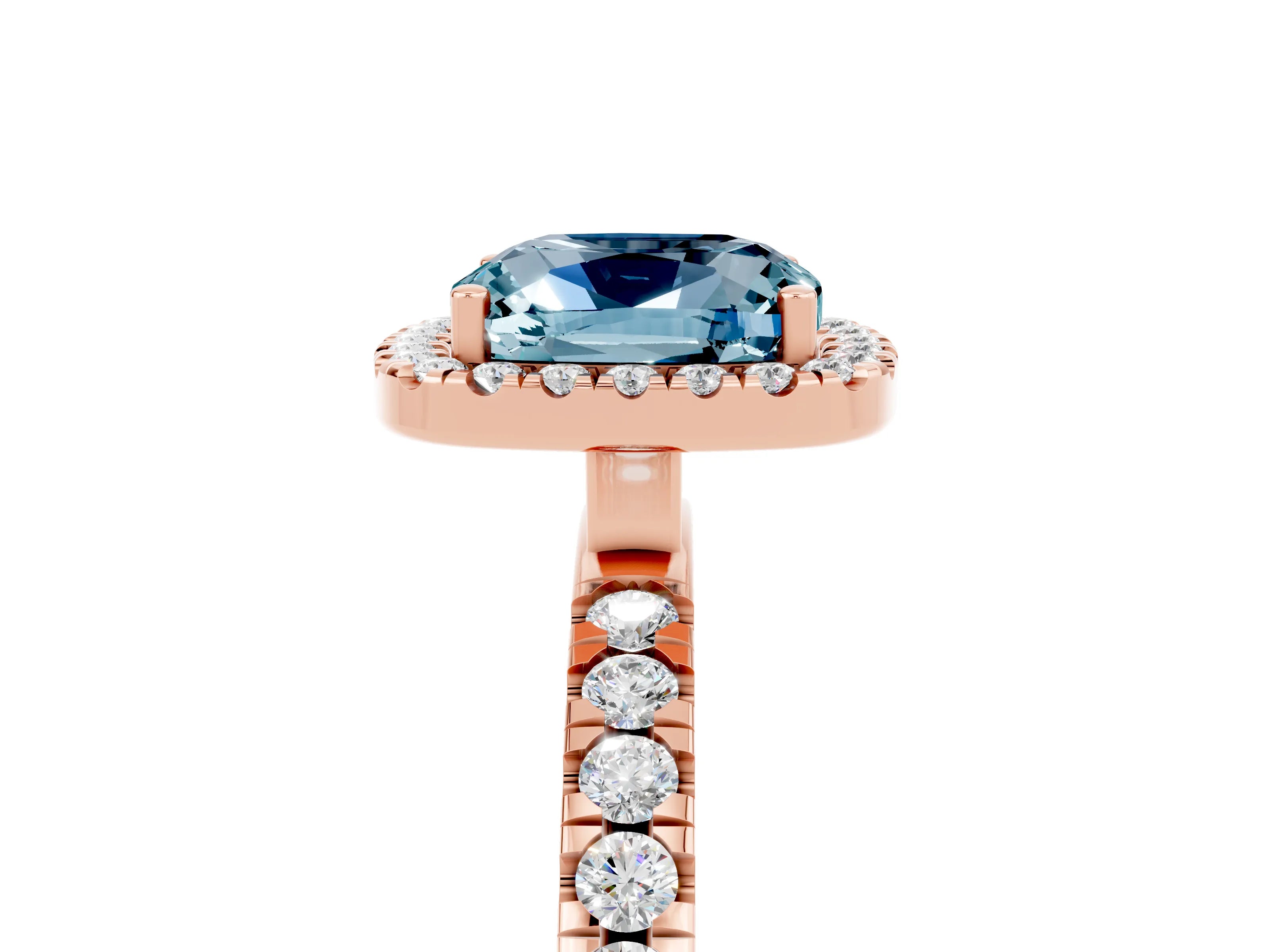Rose gold Cushion Cut Halo Diamond Pave Band with Prong Setting_5