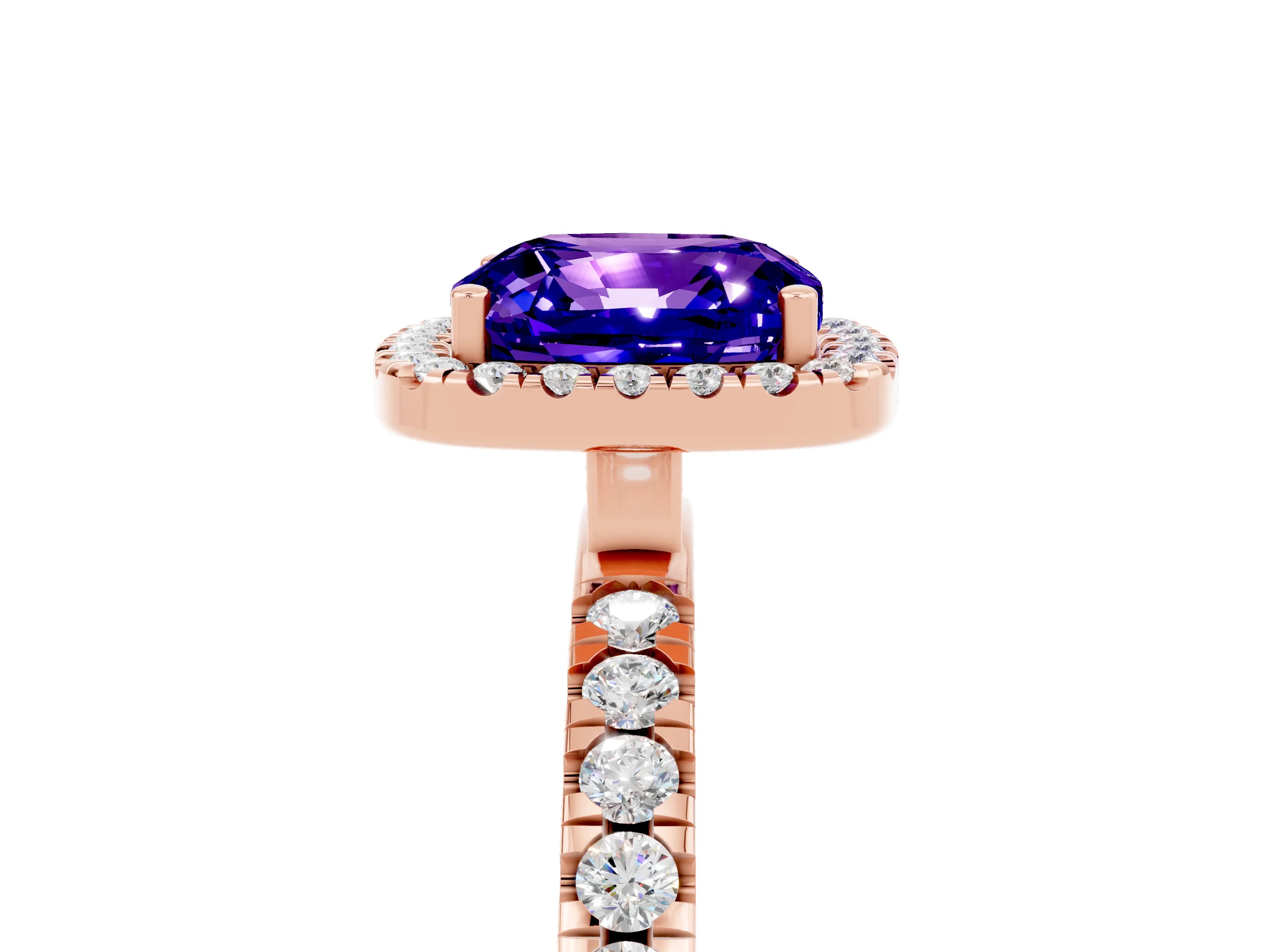 Rose gold Cushion Cut Halo Diamond Pave Band with Prong Setting_5