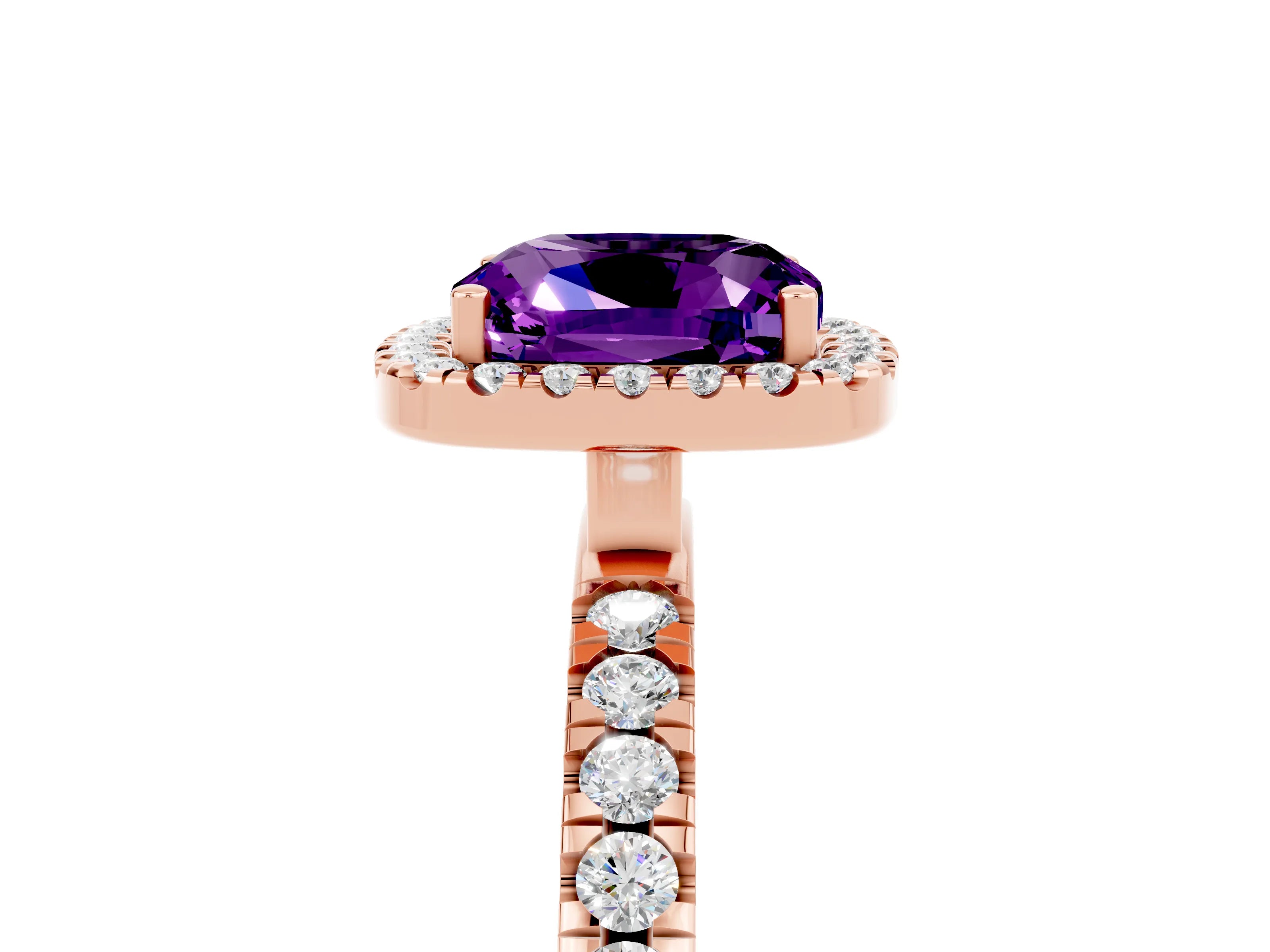 Rose gold Cushion Cut Halo Diamond Pave Band with Prong Setting_5