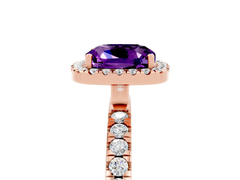 Rose gold Cushion Cut Halo Diamond Pave Band with Prong Setting_5