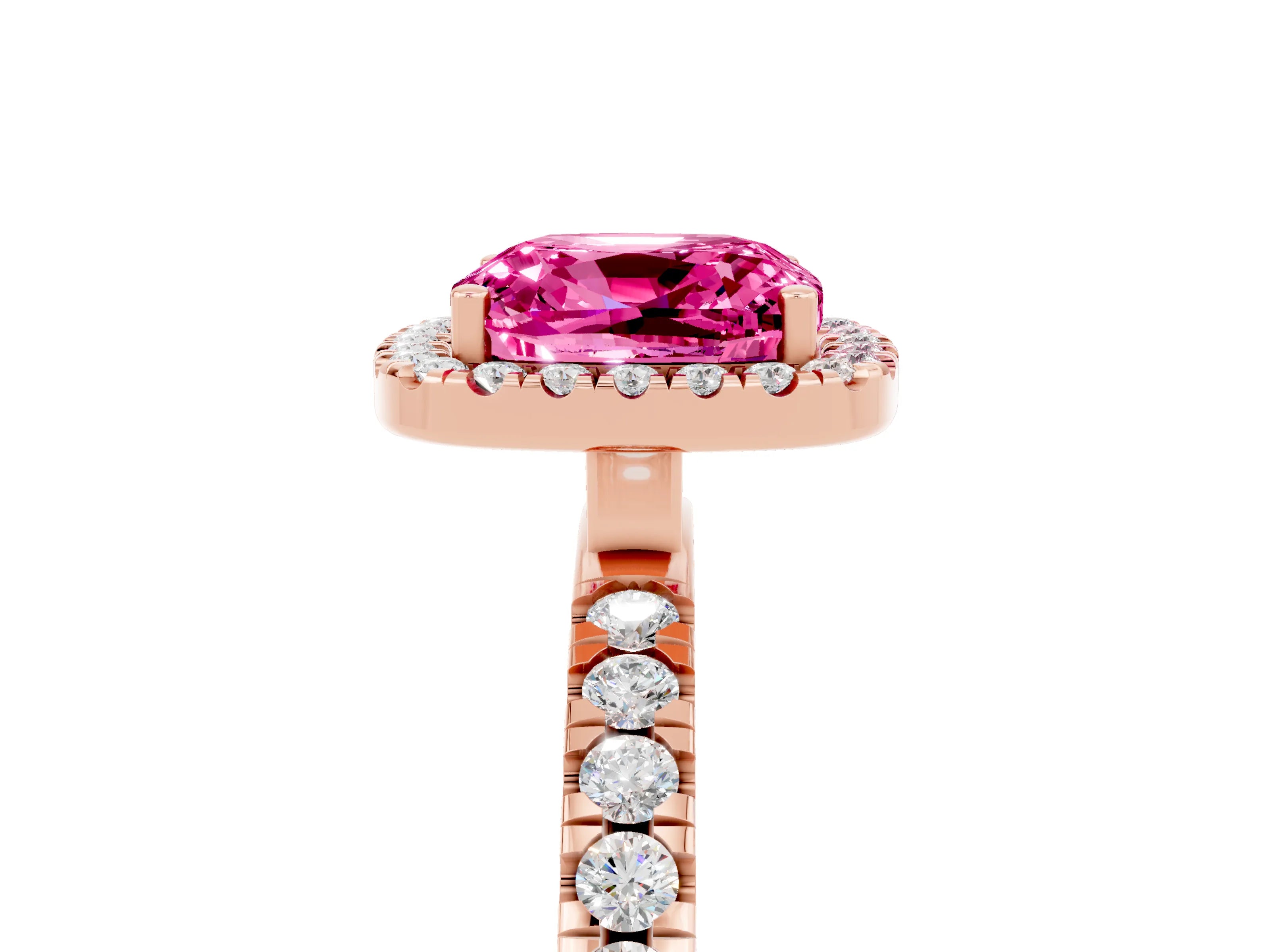 Rose gold Cushion Cut Halo Diamond Pave Band with Prong Setting_5