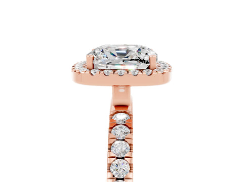 Rose gold Cushion Cut Halo Diamond Pave Band with Prong Setting_5