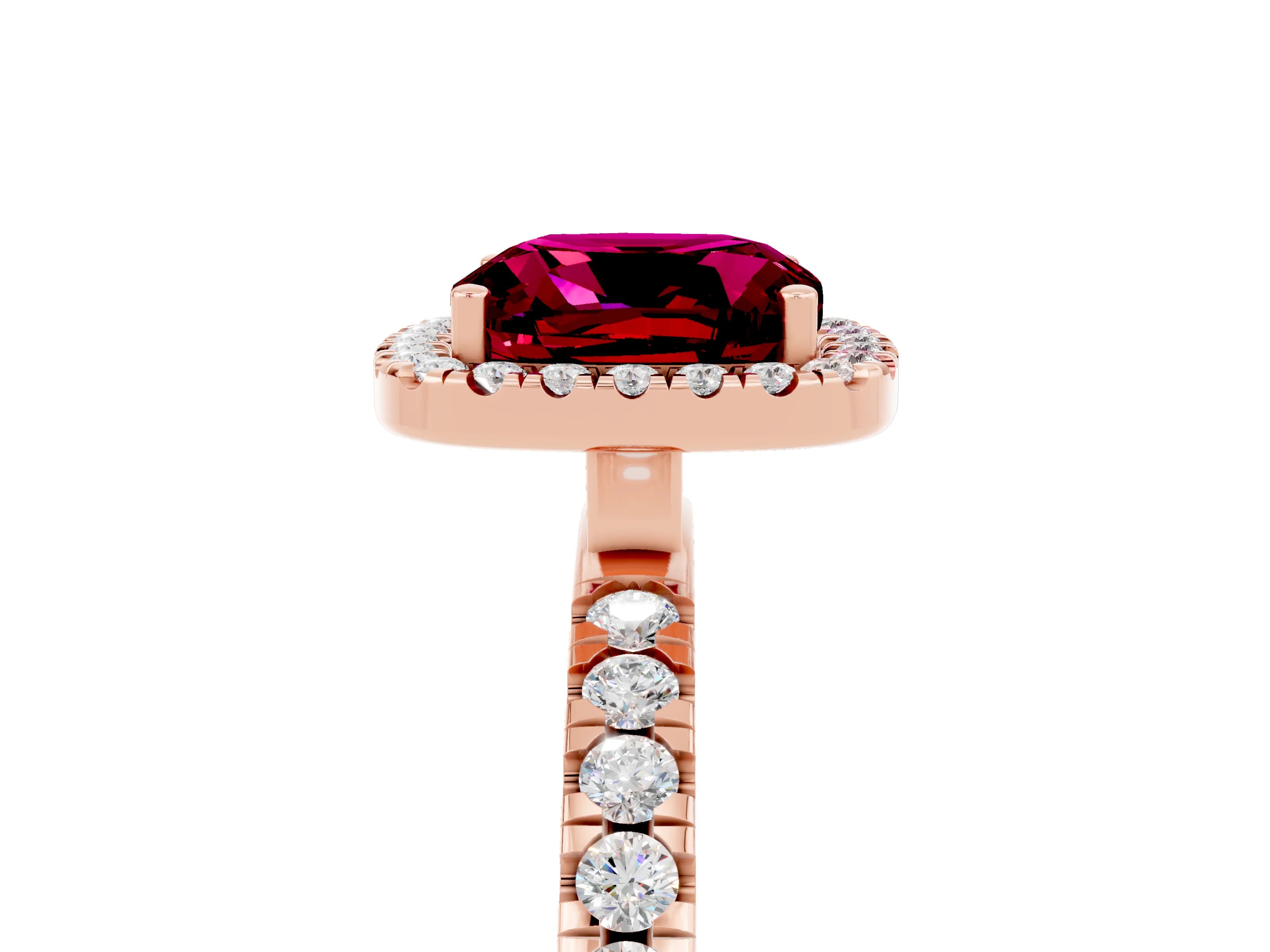 Rose gold Cushion Cut Halo Diamond Pave Band with Prong Setting_5