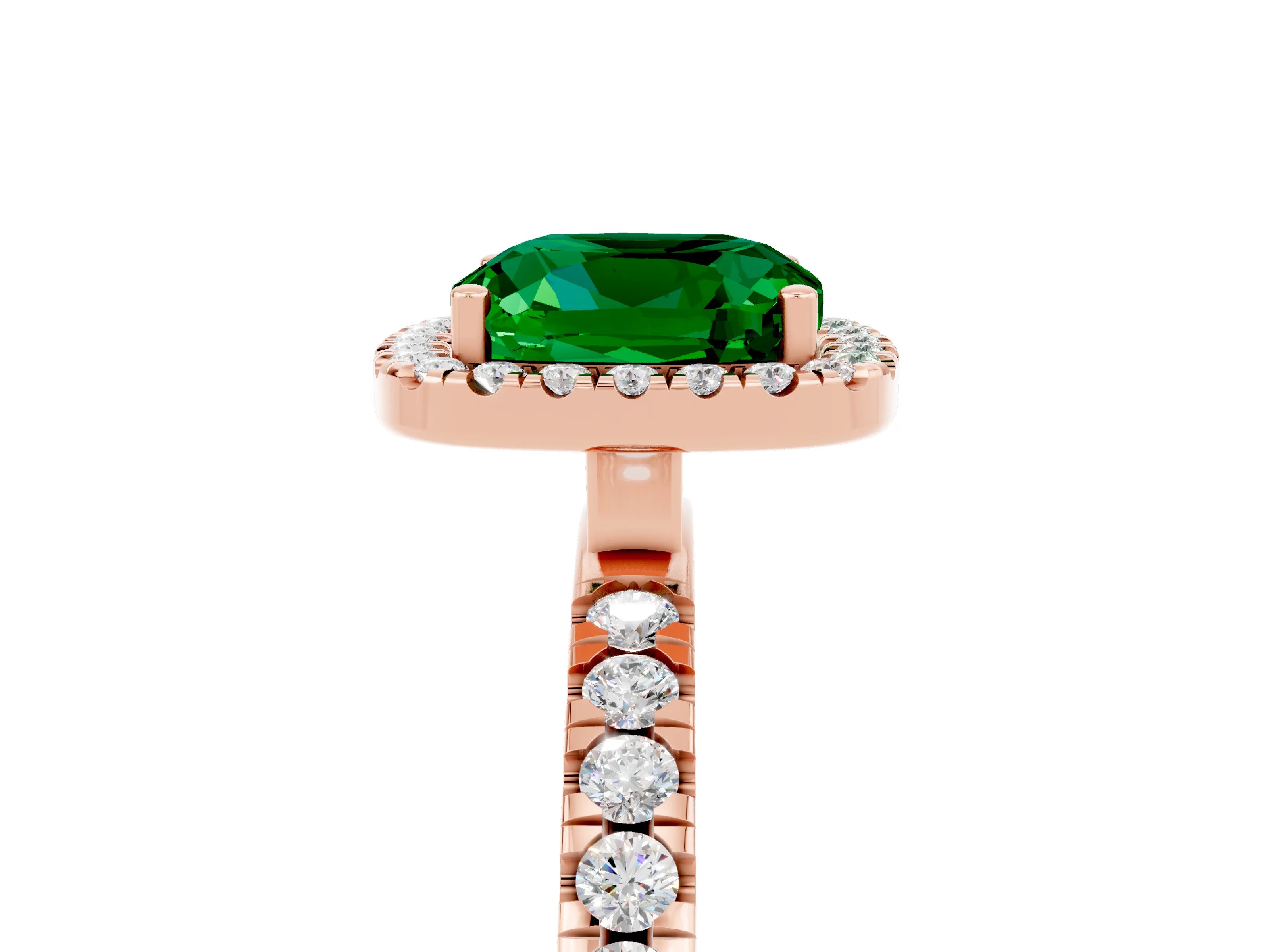 Rose gold Cushion Cut Halo Diamond Pave Band with Prong Setting_5
