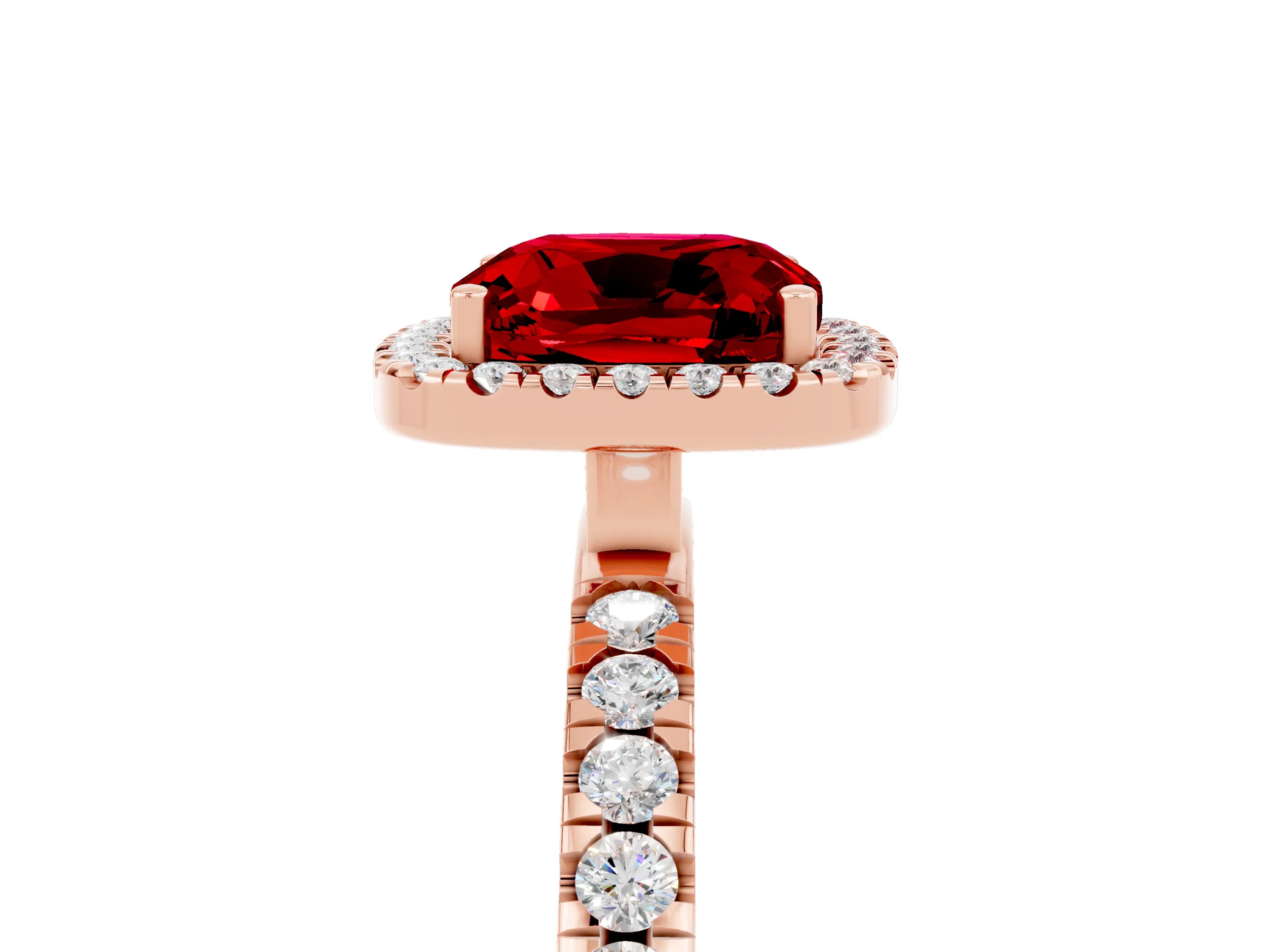 Rose gold Cushion Cut Halo Diamond Pave Band with Prong Setting_5