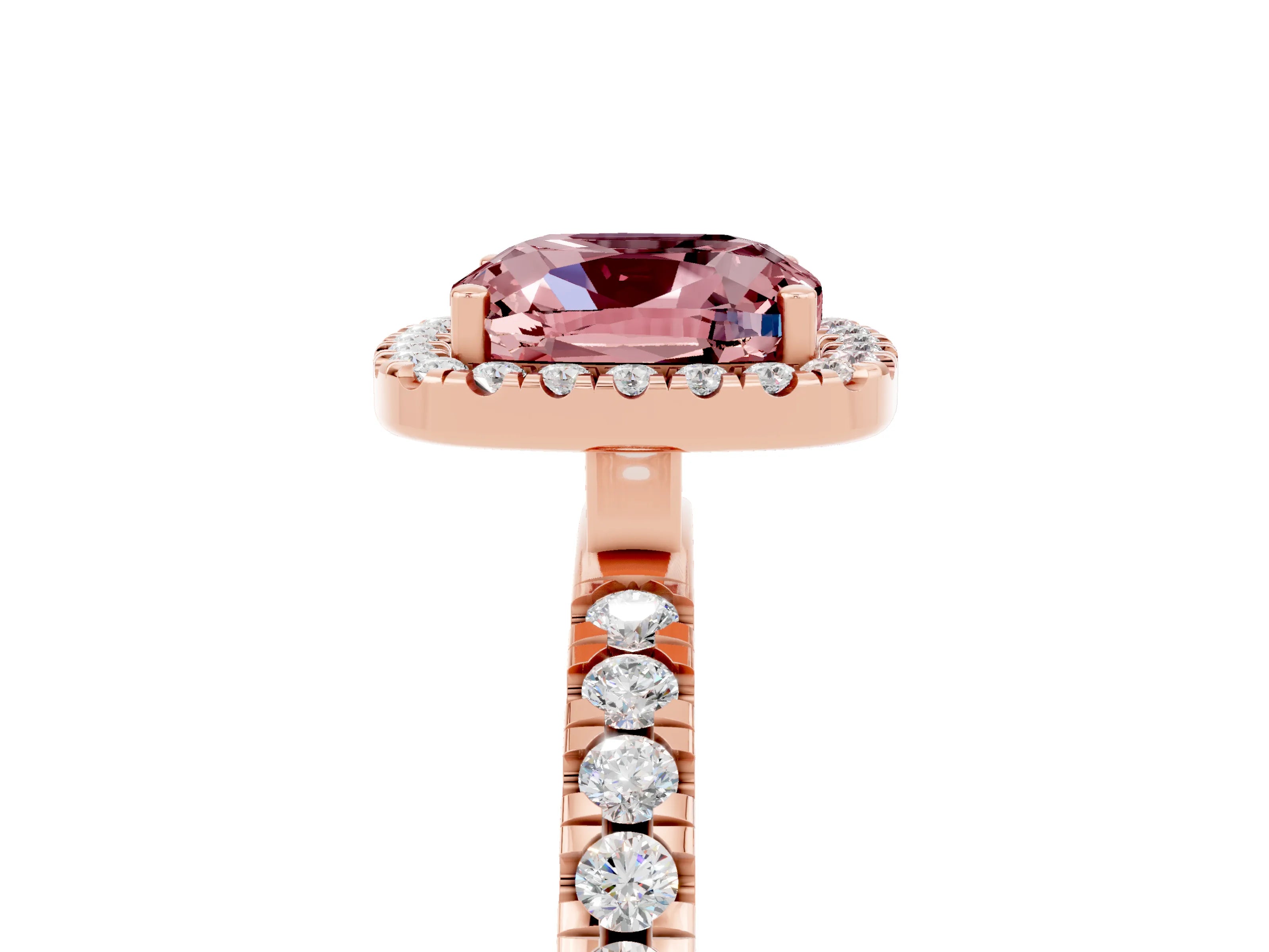 Rose gold Cushion Cut Halo Diamond Pave Band with Prong Setting_5