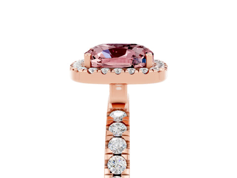 Rose gold Cushion Cut Halo Diamond Pave Band with Prong Setting_5