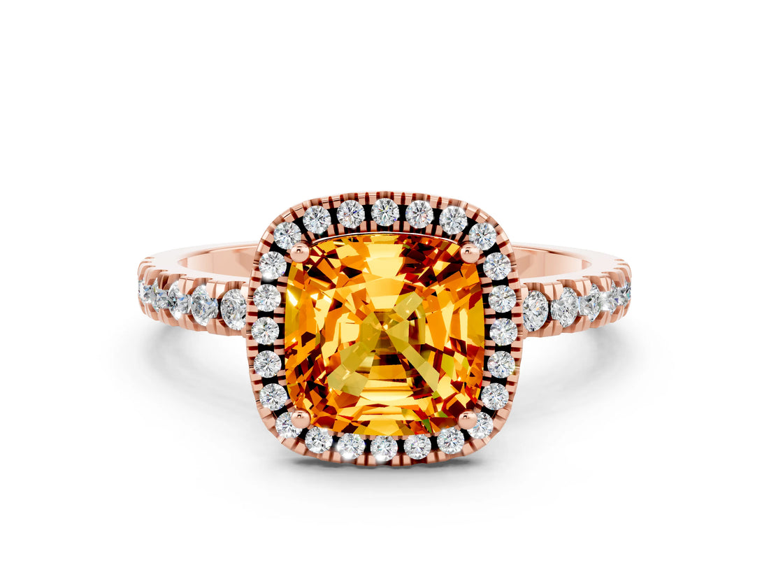 Rose gold Cushion Cut Halo Diamond Pave Band with Prong Setting