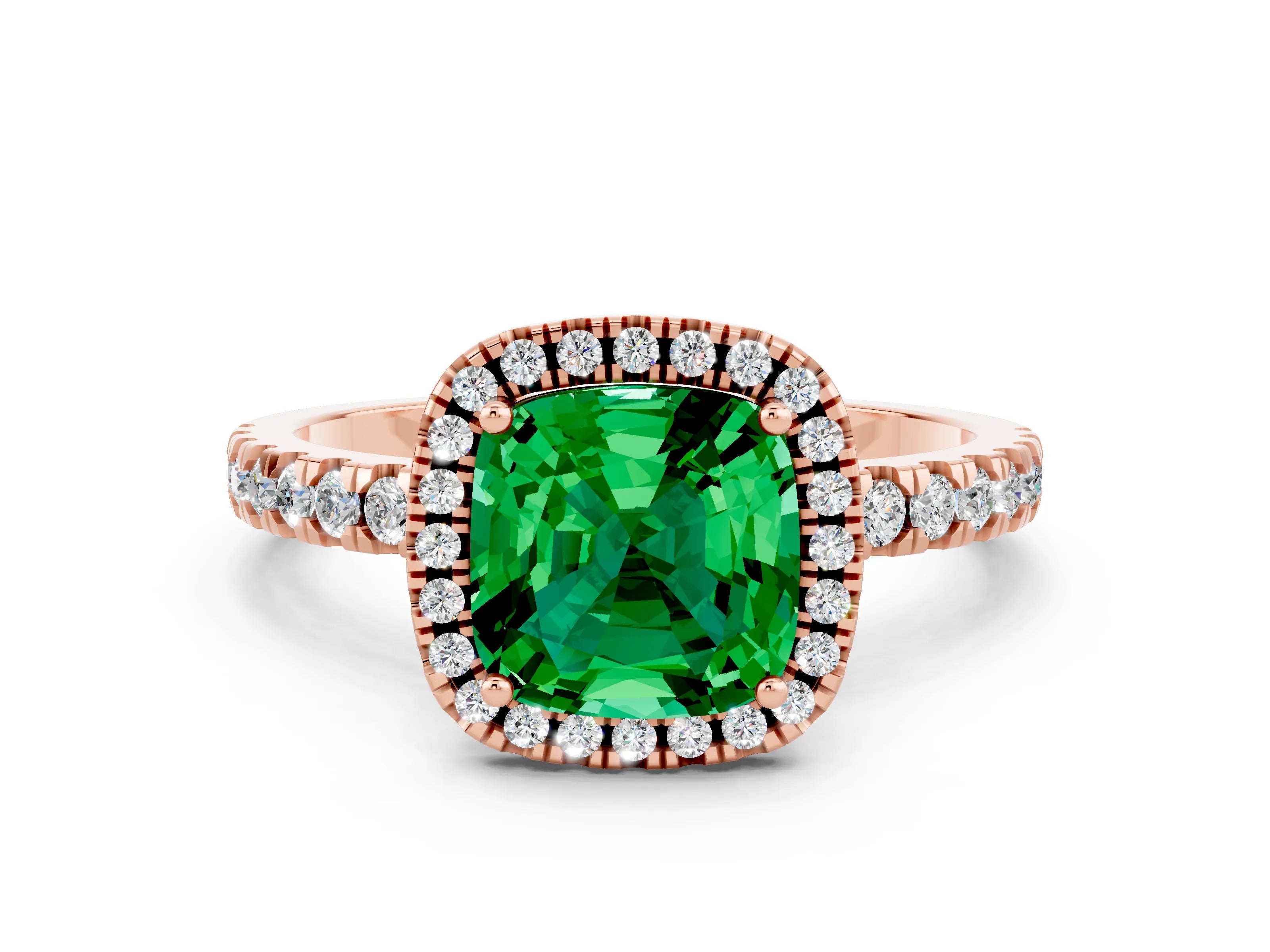 Rose gold Cushion Cut Halo Diamond Pave Band with Prong Setting