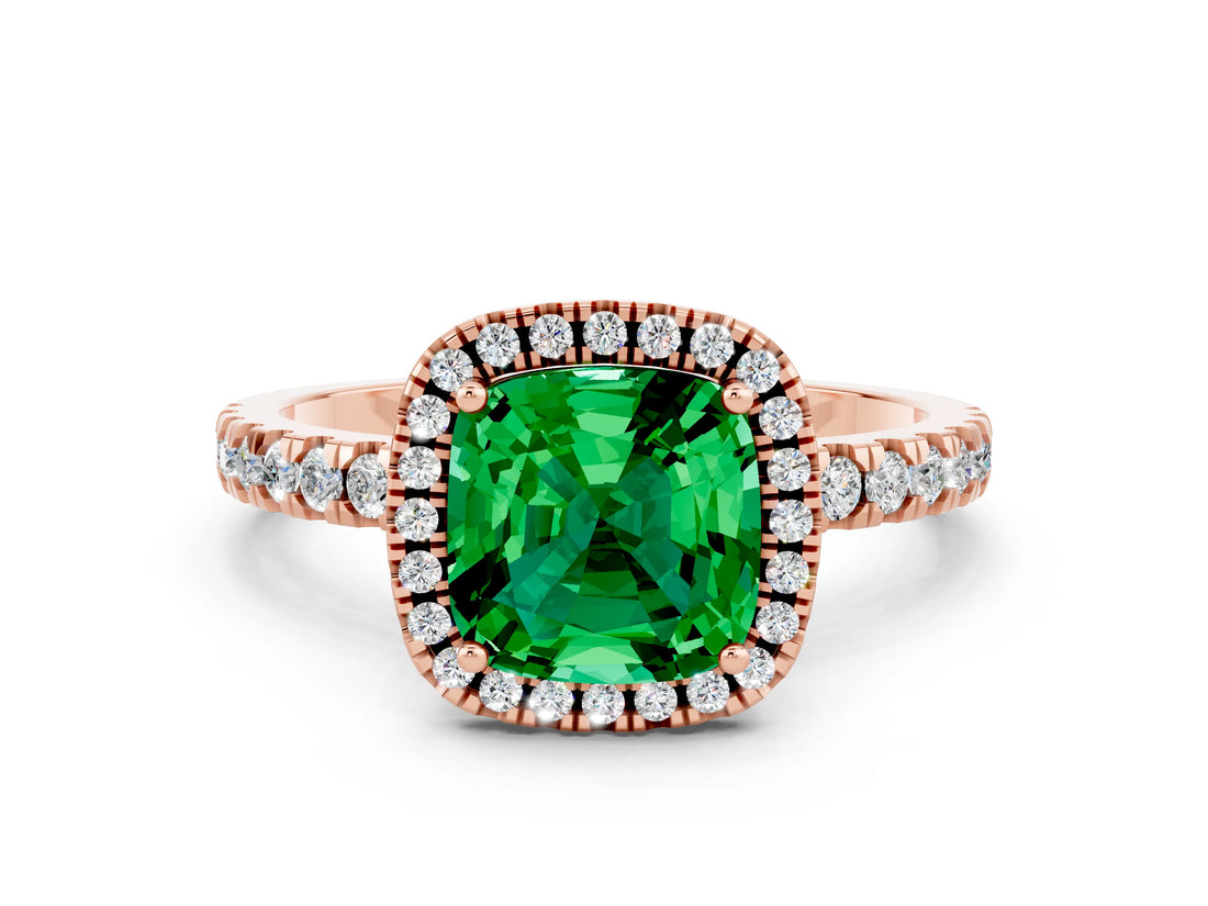 Rose gold Cushion Cut Halo Diamond Pave Band with Prong Setting