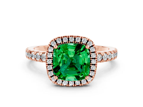 Rose gold Cushion Cut Halo Diamond Pave Band with Prong Setting