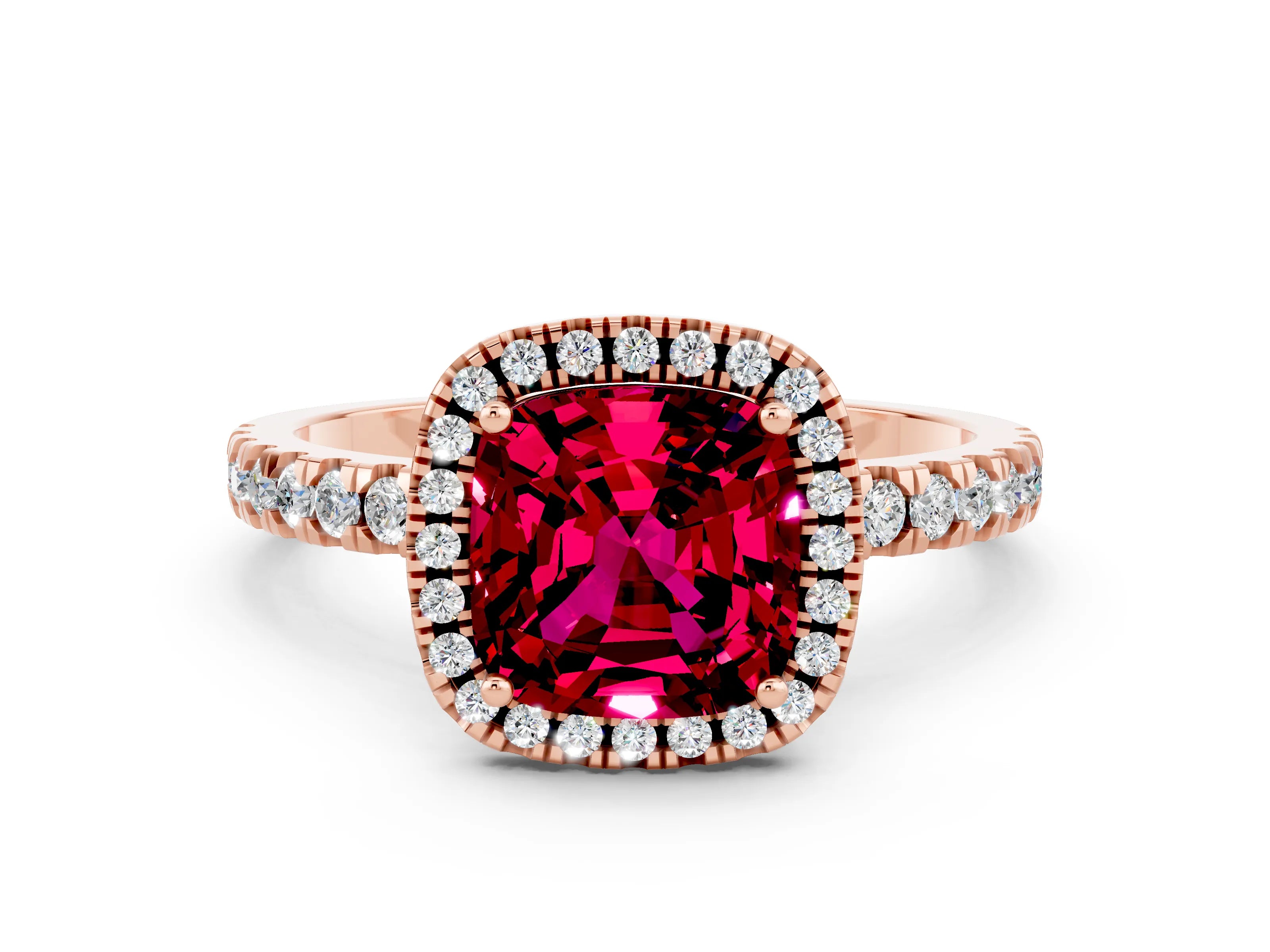 Rose gold Cushion Cut Halo Diamond Pave Band with Prong Setting