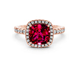 Rose gold Cushion Cut Halo Diamond Pave Band with Prong Setting