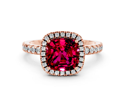 Rose gold Cushion Cut Halo Diamond Pave Band with Prong Setting