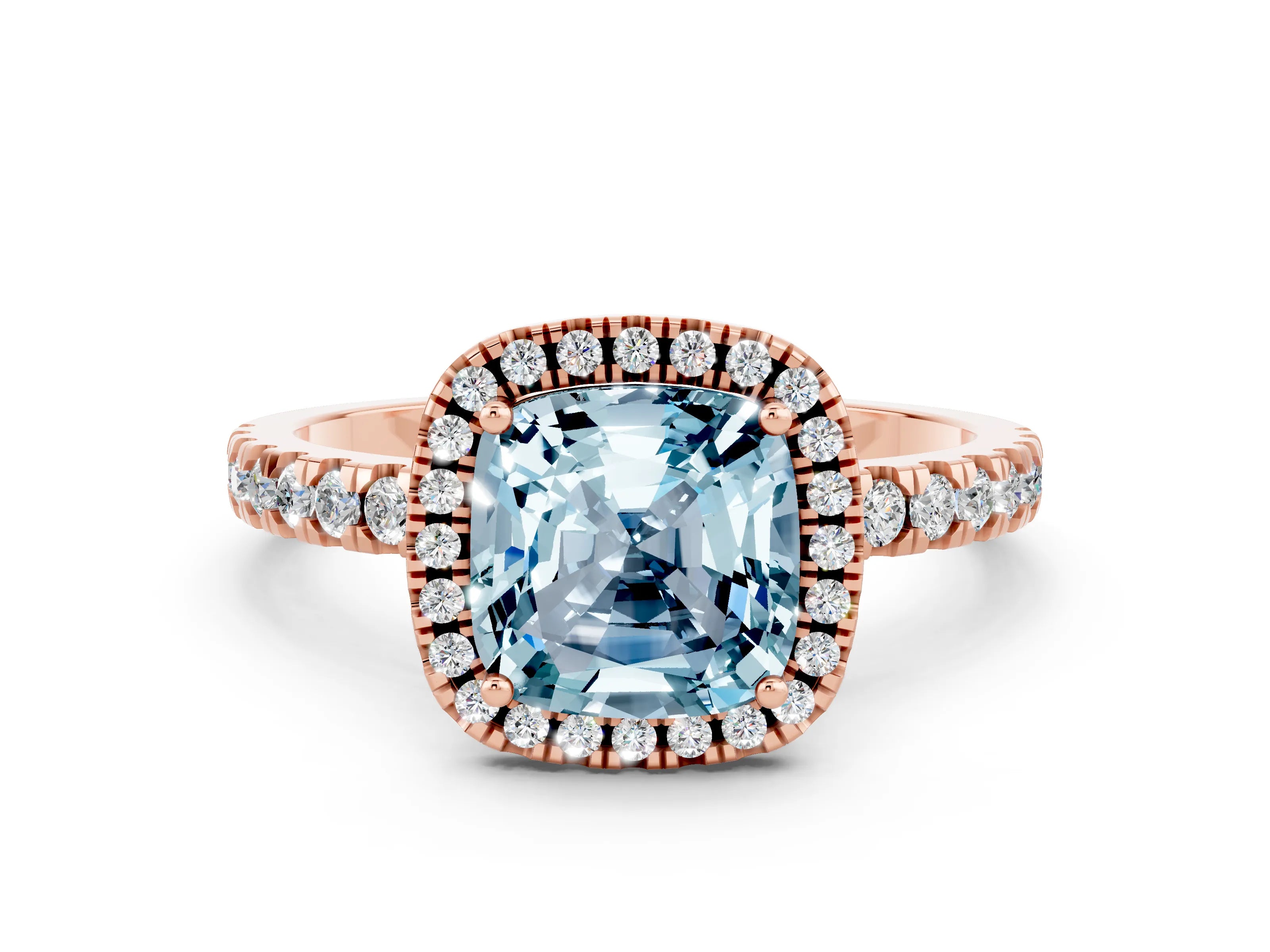 Rose gold Cushion Cut Halo Diamond Pave Band with Prong Setting