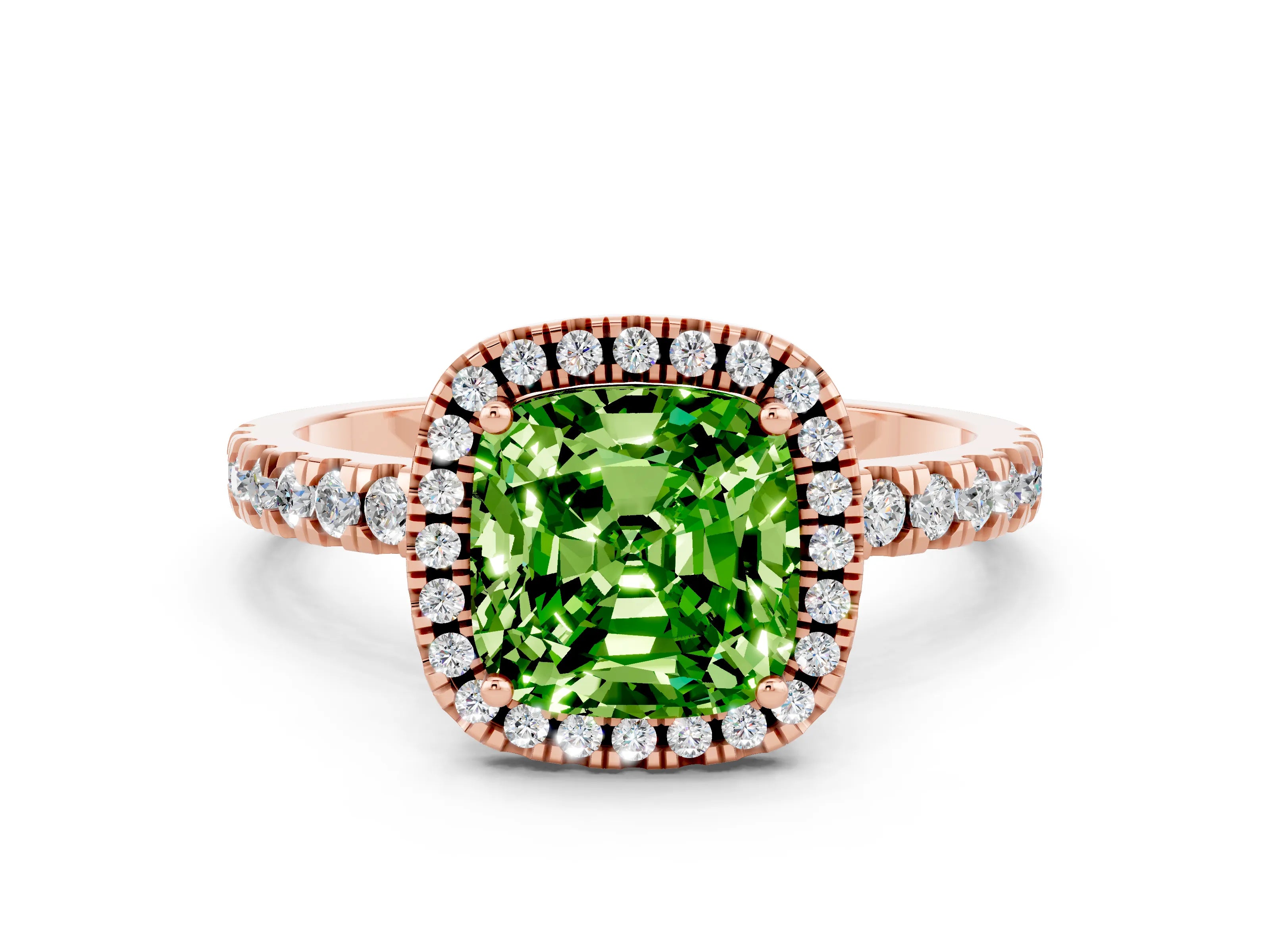 Rose gold Cushion Cut Halo Diamond Pave Band with Prong Setting