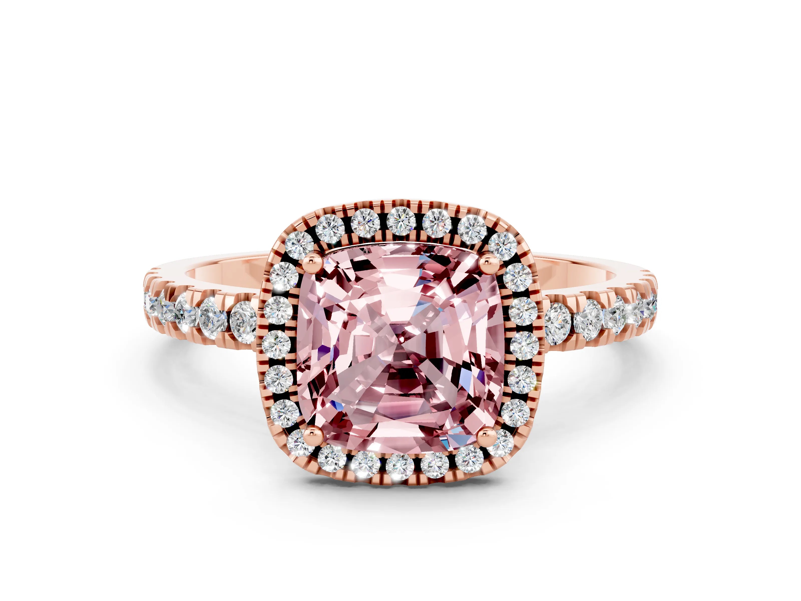 Rose gold Cushion Cut Halo Diamond Pave Band with Prong Setting