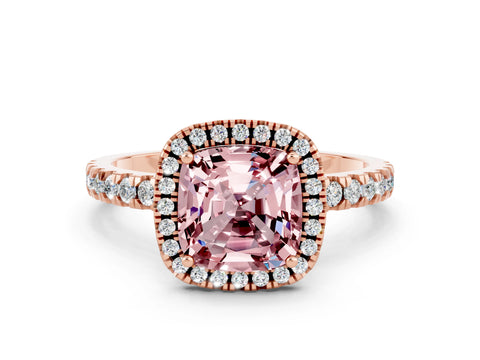 Rose gold Cushion Cut Halo Diamond Pave Band with Prong Setting