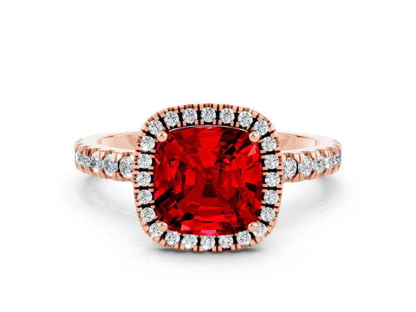 Rose gold Cushion Cut Halo Diamond Pave Band with Prong Setting