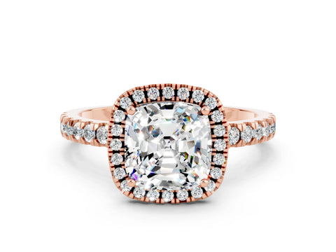 Rose gold Cushion Cut Halo Diamond Pave Band with Prong Setting