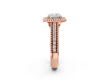 Rose gold Cushion Cut Halo Diamond Ring with Beaded Split Shank and Four-Prong Setting_11