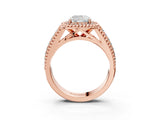 Rose gold Cushion Cut Halo Diamond Ring with Beaded Split Shank and Four-Prong Setting_12