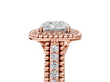 Rose gold Cushion Cut Halo Diamond Ring with Beaded Split Shank and Four-Prong Setting_14
