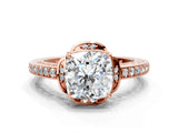 Rose gold Cushion Cut Halo Diamond Ring with Channel Set Band and Four-Prong Setting_32
