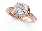 Rose gold Cushion Cut Halo Diamond Ring with Channel Set Band and Four-Prong Setting_33
