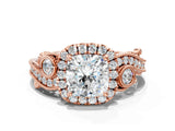 Rose gold Cushion Cut Halo Diamond Ring with Milgrain and Bezel Accents on a Split Shank Band_27