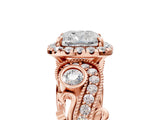 Rose gold Cushion Cut Halo Diamond Ring with Milgrain and Bezel Accents on a Split Shank Band_32