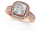 Rose gold Cushion Cut Halo Diamond Ring with Pavé Band and Four-Prong Setting_62