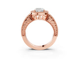 Rose gold Cushion Cut Halo Diamond Ring with Pavé Band and Four-Prong Setting_64