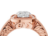 Rose gold Cushion Cut Halo Diamond Ring with Pavé Band and Four-Prong Setting_65