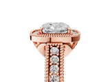 Rose gold Cushion Cut Halo Diamond Ring with Pavé Band and Four-Prong Setting_66