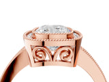 Rose gold Cushion Cut Halo Diamond Ring with Pavé Band and Milgrain Prong Setting_35