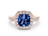 Rose gold Cushion Cut Halo Diamond Ring with Pavé Band and Three-Prong Setting_12