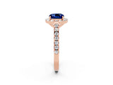 Rose gold Cushion Cut Halo Diamond Ring with Pavé Band and Three-Prong Setting_14