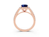 Rose gold Cushion Cut Halo Diamond Ring with Pavé Band and Three-Prong Setting_15