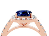 Rose gold Cushion Cut Halo Diamond Ring with Pavé Band and Three-Prong Setting_16