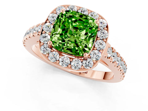 Rose gold Cushion Cut Halo Diamond Ring with Pavé Band and Three-Prong Setting_1