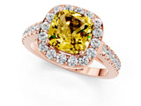 Rose gold Cushion Cut Halo Diamond Ring with Pavé Band and Three-Prong Setting_1
