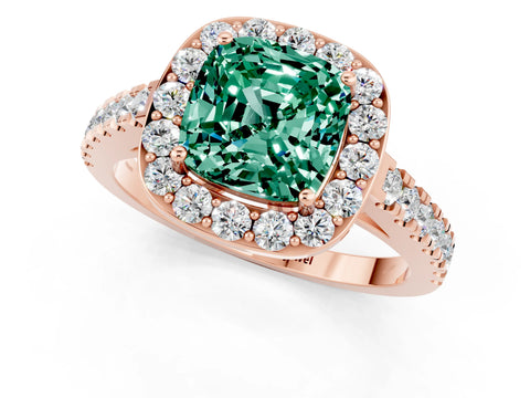 Rose gold Cushion Cut Halo Diamond Ring with Pavé Band and Three-Prong Setting_1