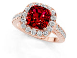 Rose gold Cushion Cut Halo Diamond Ring with Pavé Band and Three-Prong Setting_1