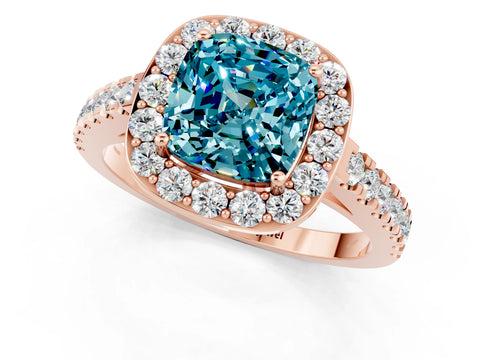 Rose gold Cushion Cut Halo Diamond Ring with Pavé Band and Three-Prong Setting_1